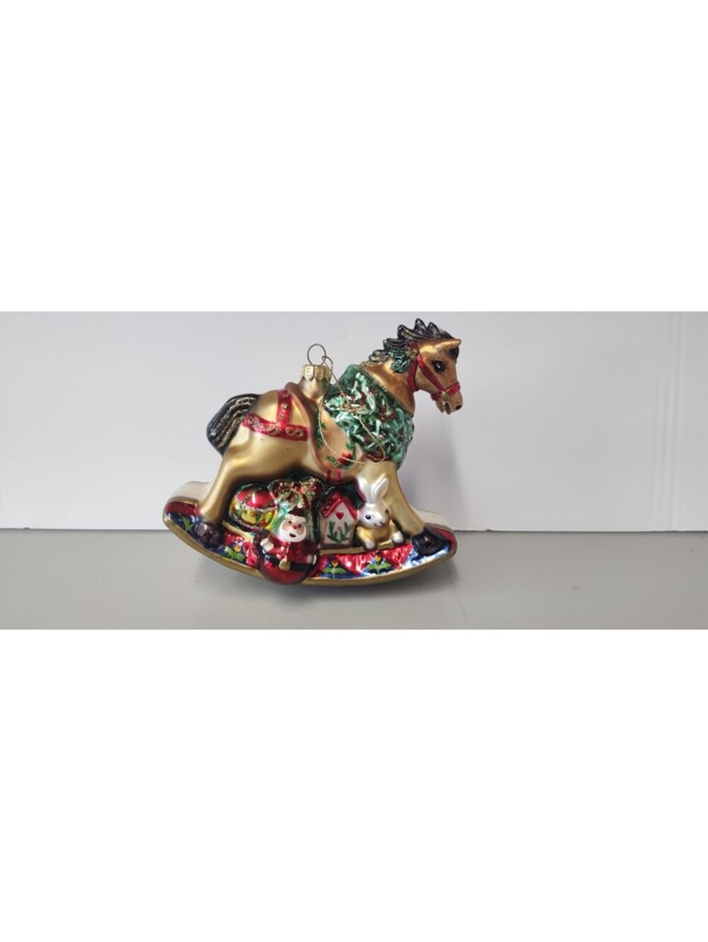 Fitz & Floyd Old Fashioned Christmas Rocking Horse Glass Ornament 19/1515 Box